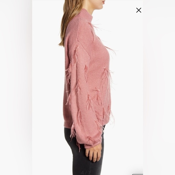 Rachel Parcell Ostrich Feather Trimmed Mock Neck Sweater, blush pink, size M - Picture 2 of 12